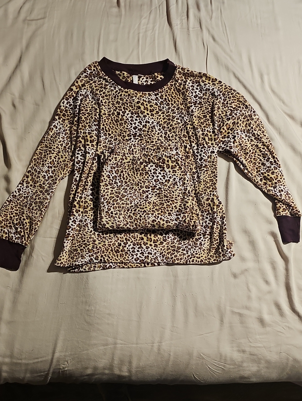 Leopard Print Long Sleeve Pajama Top - Brown/Cream
